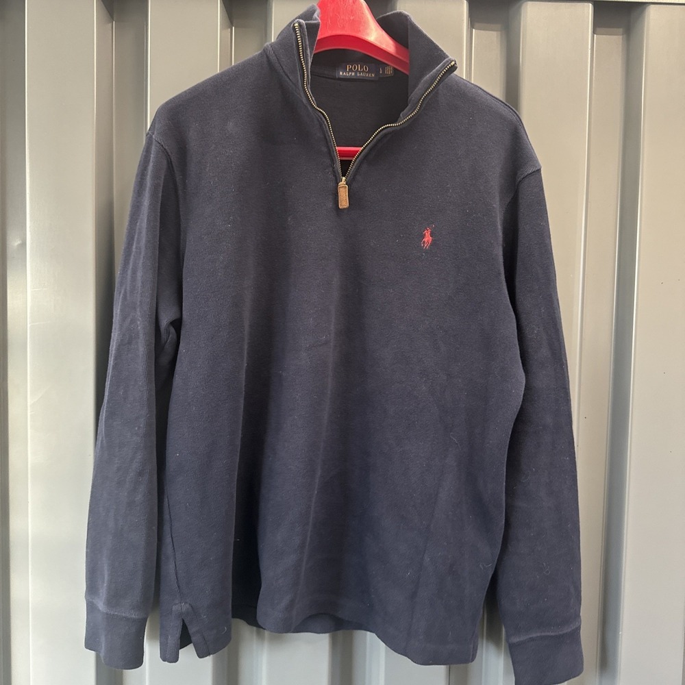 Polo Ralph Lauren Quarter Zip Men's Large Navy Blue Knit Cotton Pony Logo Prep